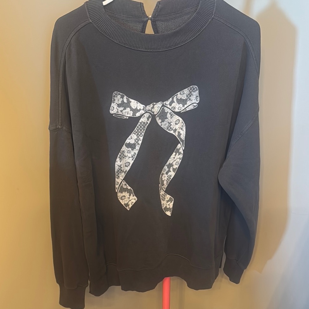 Aerie Black Sweater with White Bow Design